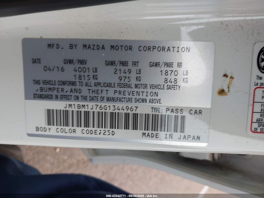 2016 Mazda Mazda3 I Sport VIN: JM1BM1J76G1344967 Lot: 43342771