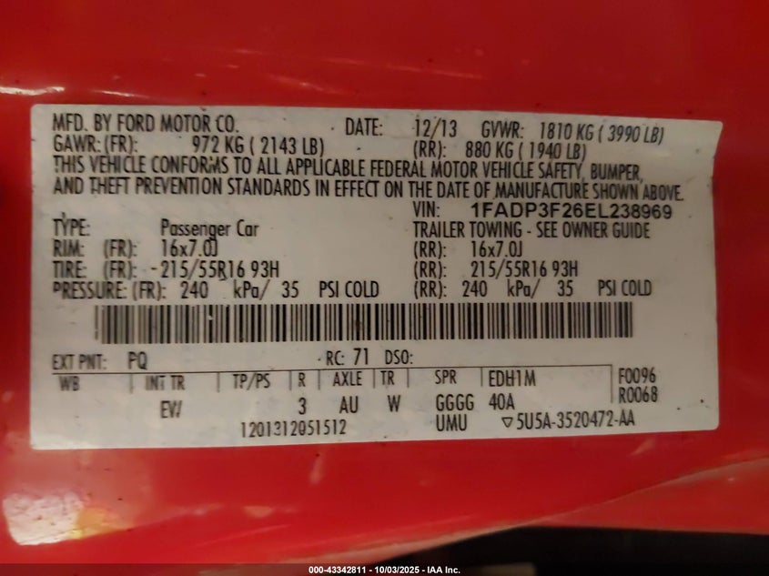 2014 FORD FOCUS SE - 1FADP3F26EL238969