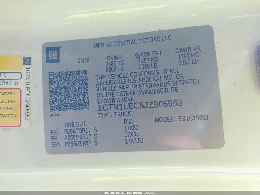 2018 GMC SIERRA 1500 - 1GTN1LEC5JZ905953