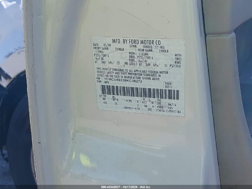 2009 Ford Escape Hybrid Limited VIN: 1FMCU59339KC38272 Lot: 43342837