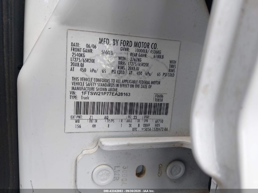 2007 Ford F-250 King Ranch/Lariat/Xl/Xlt VIN: 1FTSW21P77EA28163 Lot: 43342863
