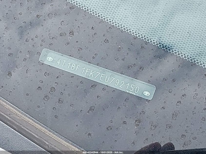 2014 Toyota Camry Se VIN: 4T1BF1FK7EU792150 Lot: 43342944