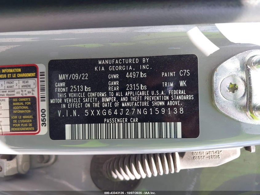 2022 KIA K5 GT-LINE 5XXG64J27NG159138