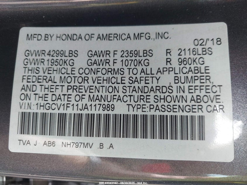 2018 HONDA ACCORD LX - 1HGCV1F11JA117989