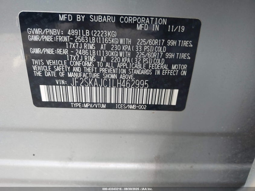 2020 SUBARU FORESTER PREMIUM JF2SKAJC1LH462995