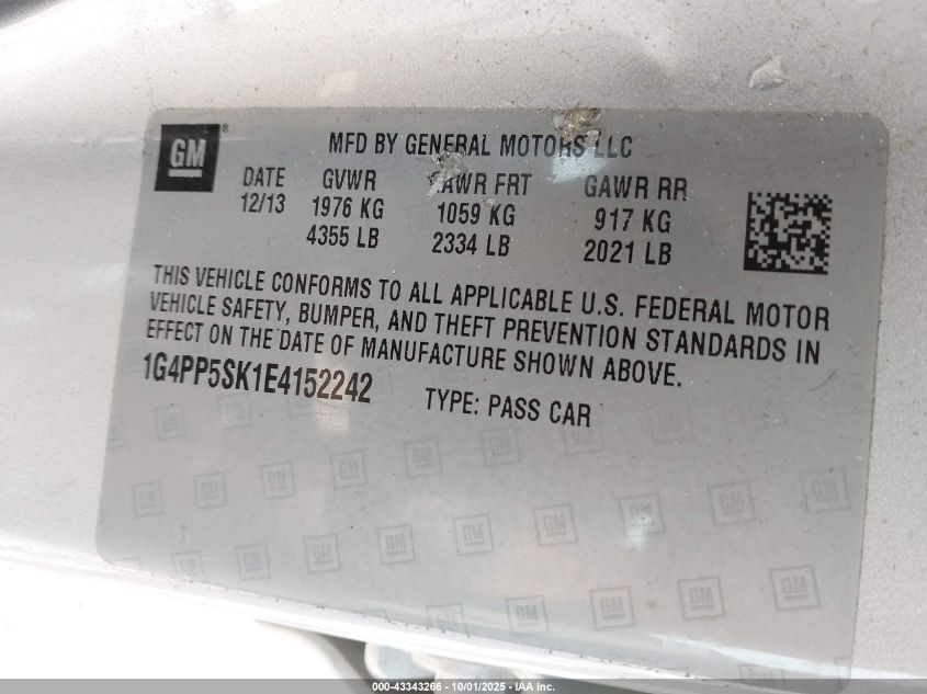 2014 Buick Verano VIN: 1G4PP5SK1E4152242 Lot: 43343266