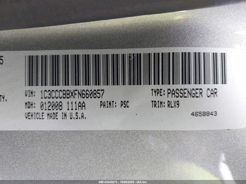 2015 Chrysler 200 S VIN: 1C3CCCBBXFN660857 Lot: 43343273