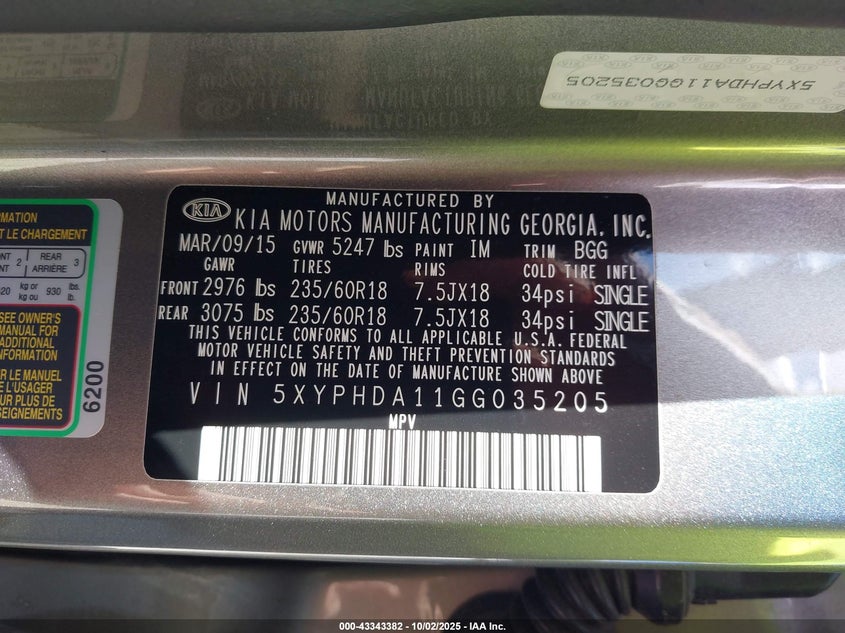 2016 KIA SORENTO 2.0T EX - 5XYPHDA11GG035205