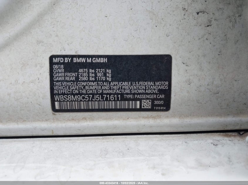 2018 BMW M3 - WBS8M9C57J5L71611