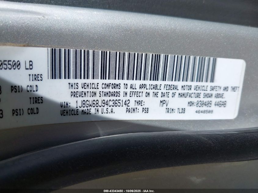 2004 Jeep Grand Cherokee Overland VIN: 1J8GW68J94C365142 Lot: 43343450