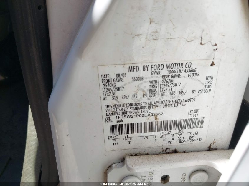 2006 Ford F-250 Lariat/Xl/Xlt VIN: 1FTSW21P06EA93662 Lot: 43343457