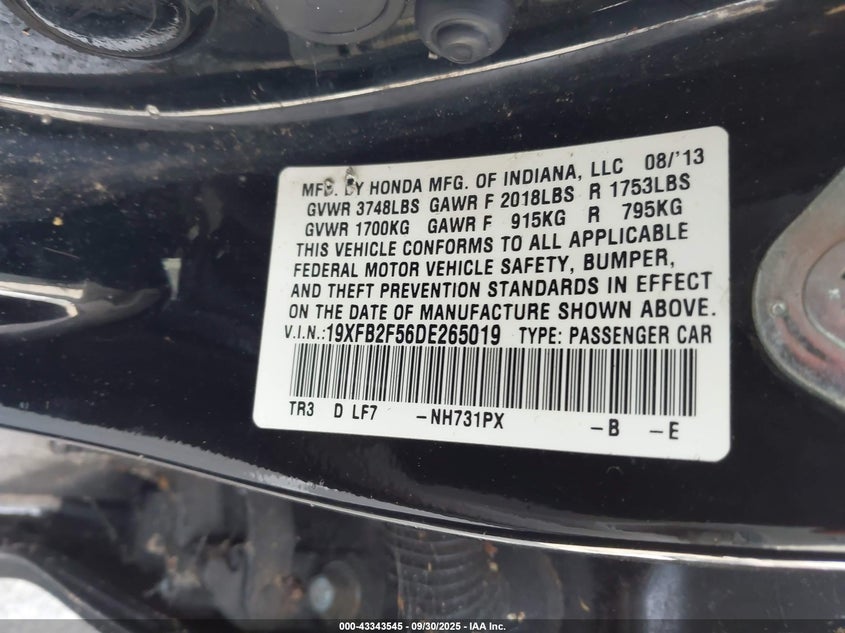 2013 HONDA CIVIC LX - 19XFB2F56DE265019