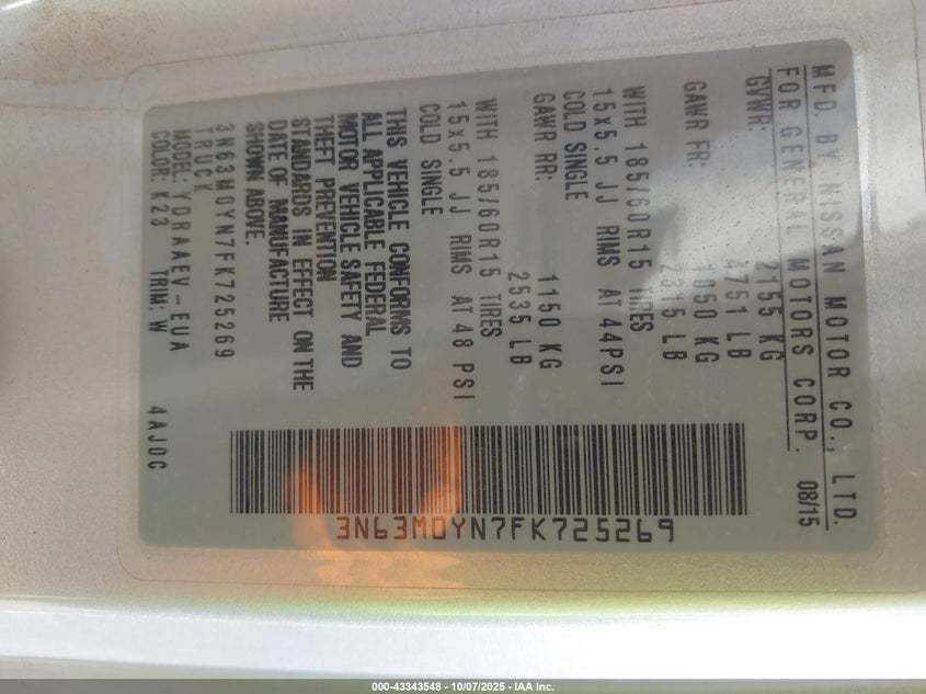 2015 CHEVROLET CITY EXPRESS 1LS 3N63M0YN7FK725269