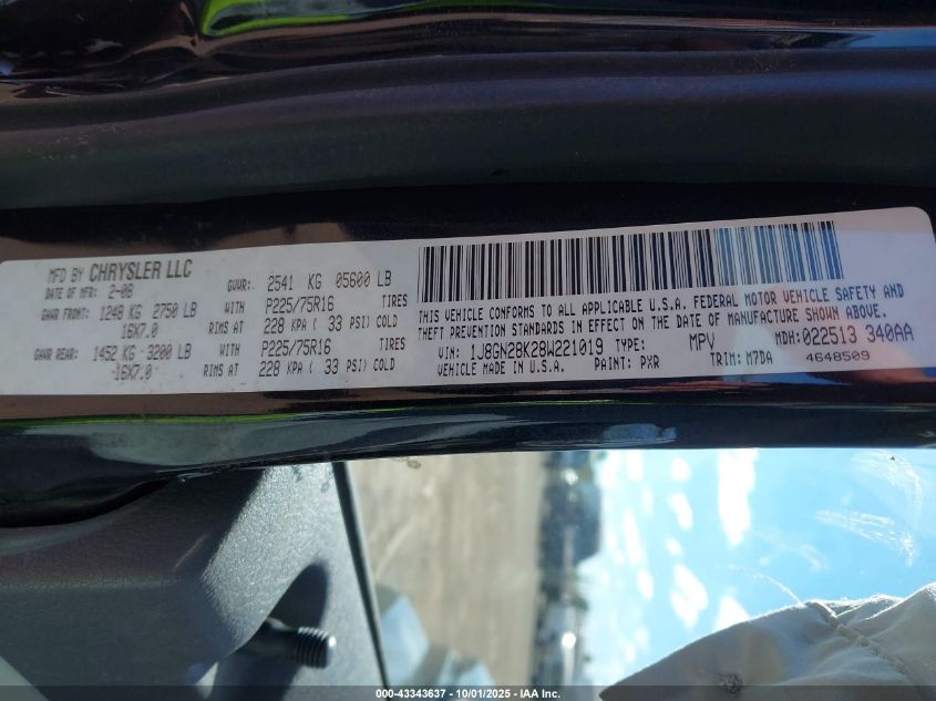 2008 Jeep Liberty Sport VIN: 1J8GN28K28W221019 Lot: 43343637