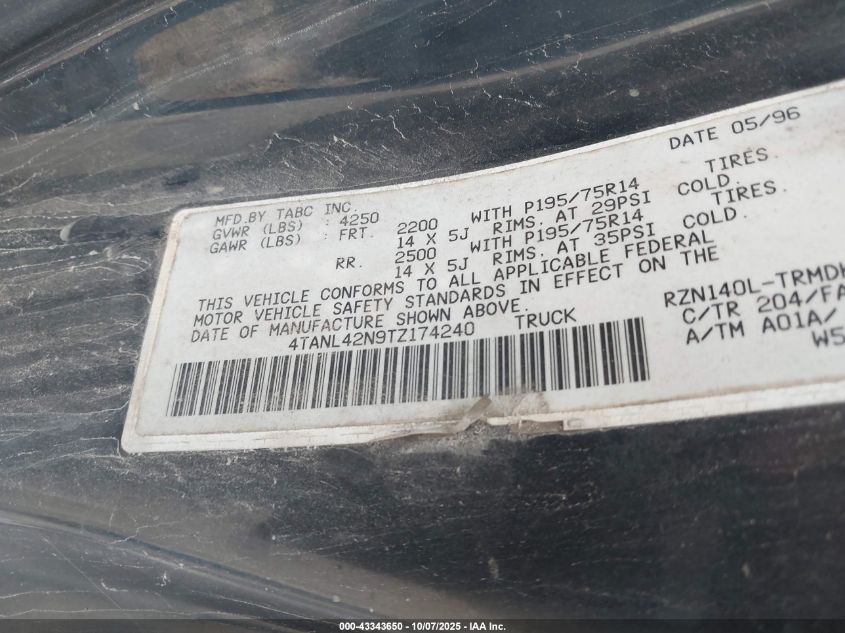 1996 Toyota Tacoma VIN: 4TANL42N9TZ174240 Lot: 43343650