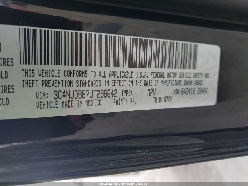 2018 Jeep Compass Altitude 4X4 VIN: 3C4NJDBB7JT298642 Lot: 43343709