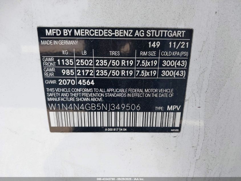 2022 Mercedes-Benz Gla 250 VIN: W1N4N4GB5NJ349506 Lot: 43343788