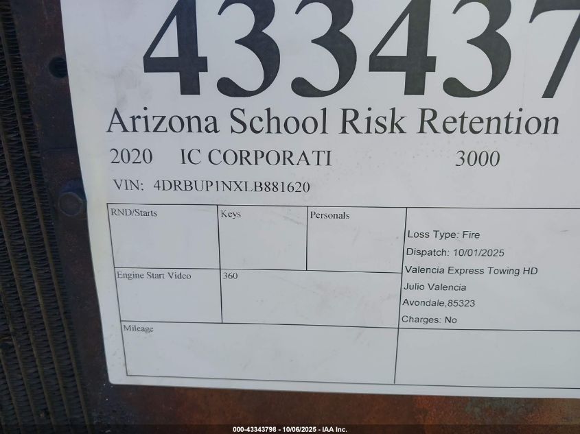 2020 Ic Corporation 3000 Ce VIN: 4DRBUP1NXLB881620 Lot: 43343798