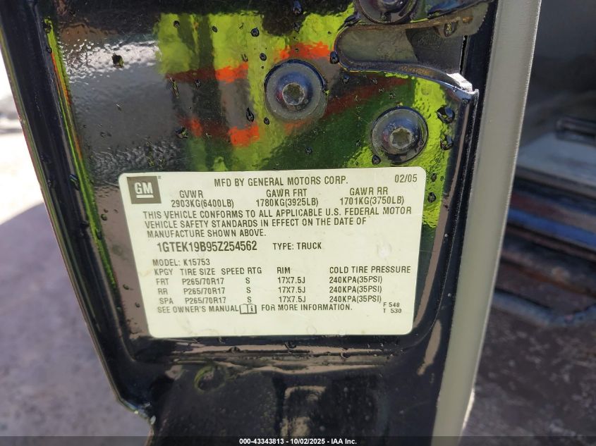 2005 GMC Sierra 1500 Slt VIN: 1GTEK19B95Z254562 Lot: 43343813