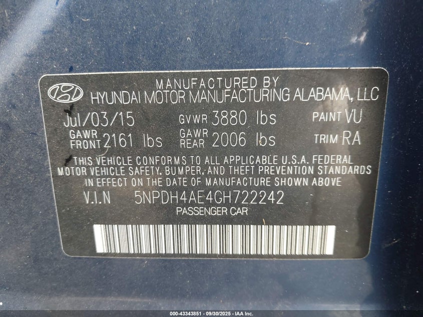 2016 HYUNDAI ELANTRA SE - 5NPDH4AE4GH722242