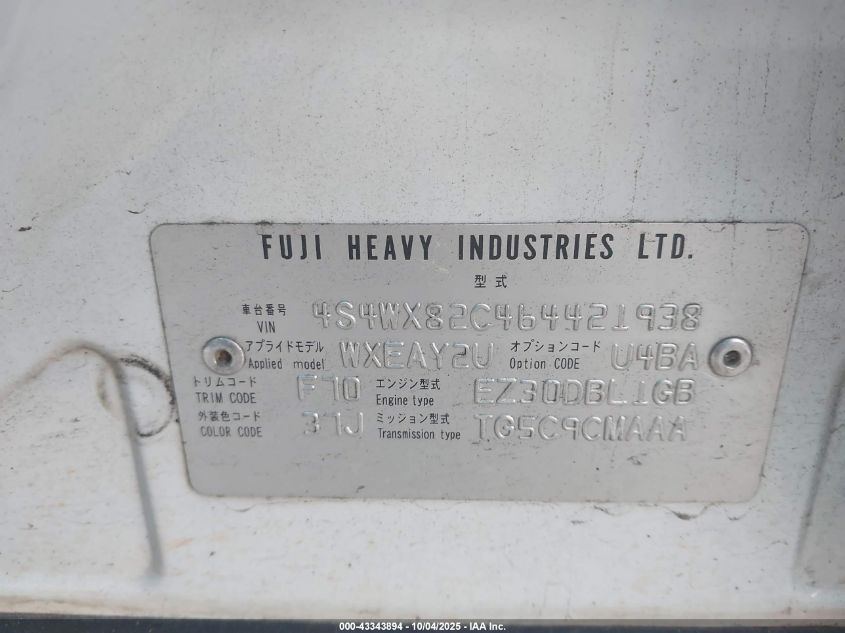 2006 Subaru B9 Tribeca Base 5-Passenger/Limited 5-Passenger VIN: 4S4WX82C464421938 Lot: 43343894