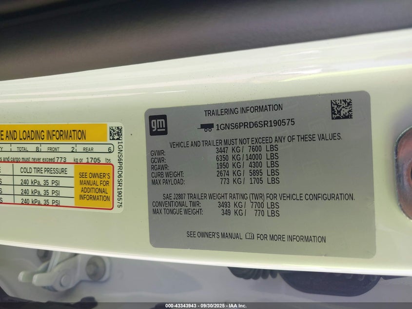 2025 CHEVROLET TAHOE 4WD Z71 1GNS6PRD6SR190575