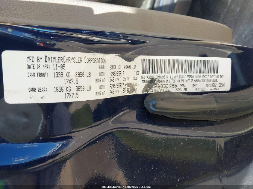 2006 Jeep Commander VIN: 1J8HG48K86C170554 Lot: 43344014