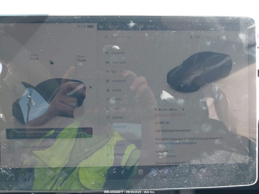 2022 Tesla Model Y Performance Dual Motor All-Wheel Drive VIN: 7SAYGDEF4NF492157 Lot: 43344017