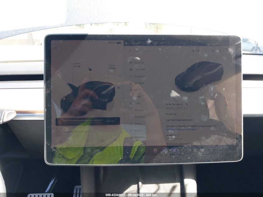 2022 Tesla Model Y Performance Dual Motor All-Wheel Drive VIN: 7SAYGDEF4NF492157 Lot: 43344017