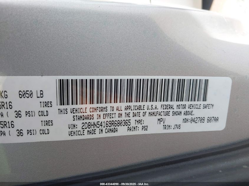 2009 Dodge Grand Caravan Sxt VIN: 2D8HN54169R680365 Lot: 43344098