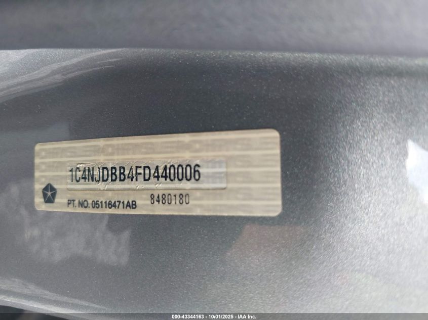2015 Jeep Compass Sport VIN: 1C4NJDBB4FD440006 Lot: 43344163