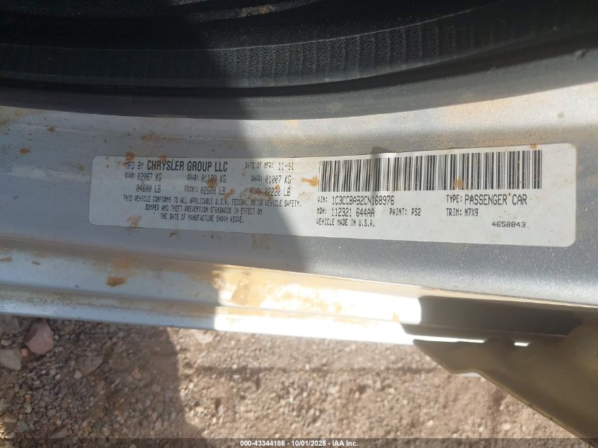 2012 Chrysler 200 Lx VIN: 1C3CCBAB2CN168976 Lot: 43344186