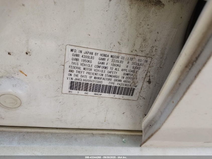 2005 Acura Tsx VIN: JH4CL96895C015865 Lot: 43344268