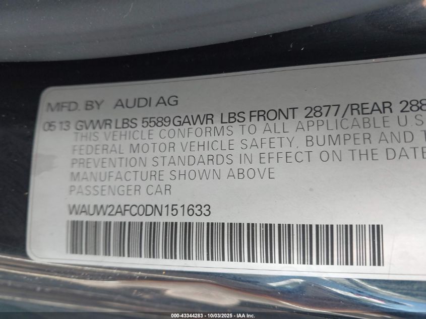 2013 AUDI S7 4.0T PRESTIGE - WAUW2AFC0DN151633