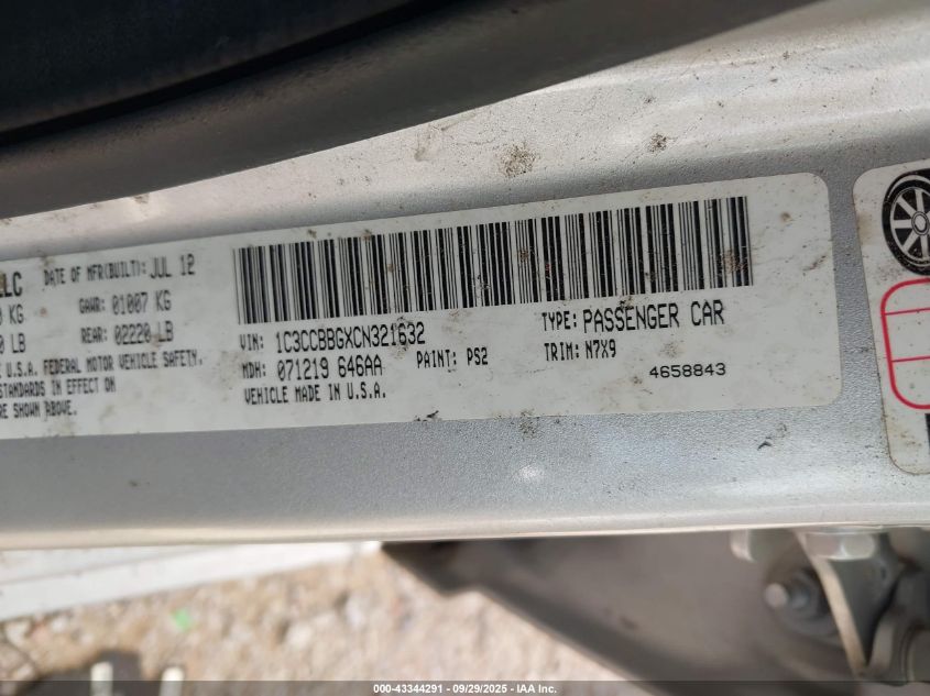 2012 Chrysler 200 Touring VIN: 1C3CCBBGXCN321632 Lot: 43344291