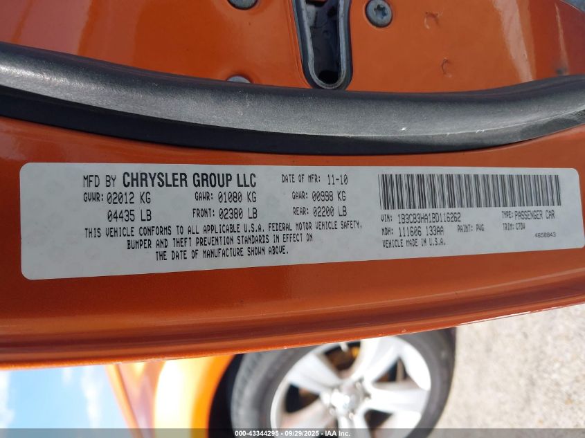 2011 Dodge Caliber Mainstreet VIN: 1B3CB3HA1BD116262 Lot: 43344295