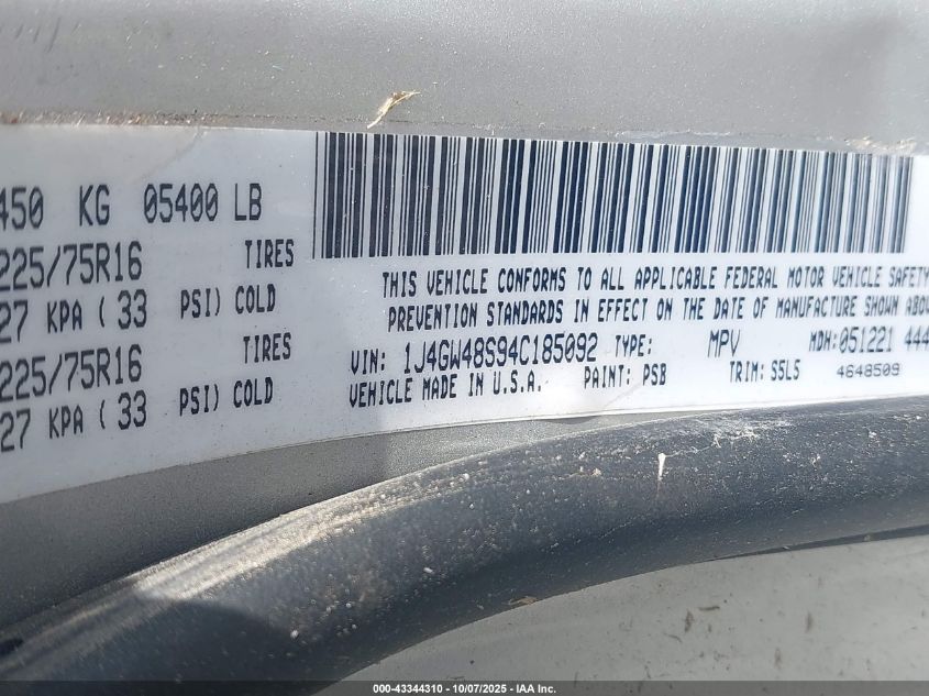 2004 Jeep Grand Cherokee Laredo VIN: 1J4GW48S94C185092 Lot: 43344310