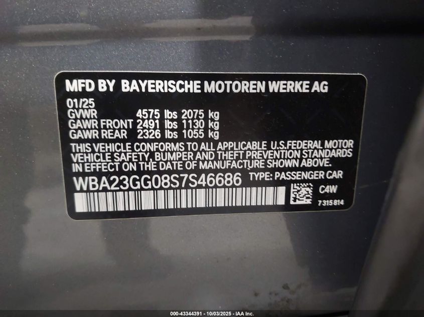 2025 BMW 228 Gran Coupe xDrive VIN: WBA23GG08S7S46686 Lot: 43344391