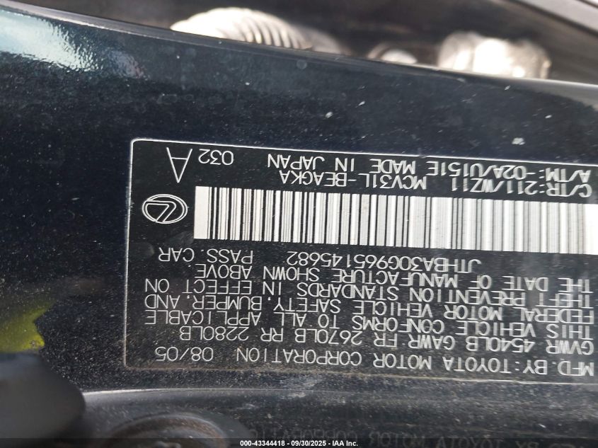 2006 Lexus Es 330 VIN: JTHBA30G965145682 Lot: 43344418