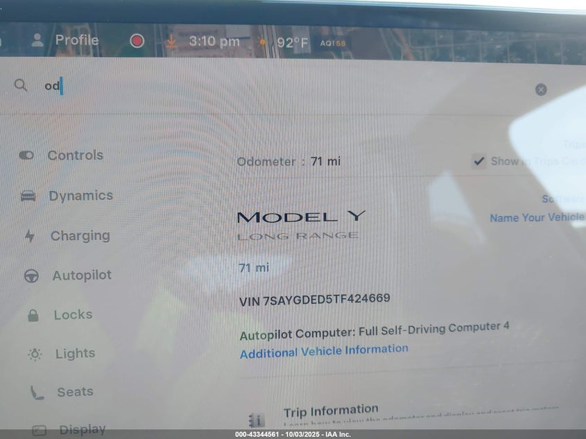 2026 Tesla Model Y Long Range Dual Motor All-Wheel Drive VIN: 7SAYGDED5TF424669 Lot: 43344561