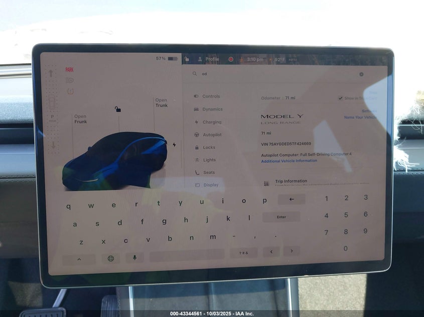 2026 Tesla Model Y Long Range Dual Motor All-Wheel Drive VIN: 7SAYGDED5TF424669 Lot: 43344561