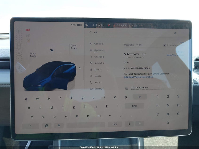 2026 Tesla Model Y Long Range Dual Motor All-Wheel Drive VIN: 7SAYGDED5TF424669 Lot: 43344561