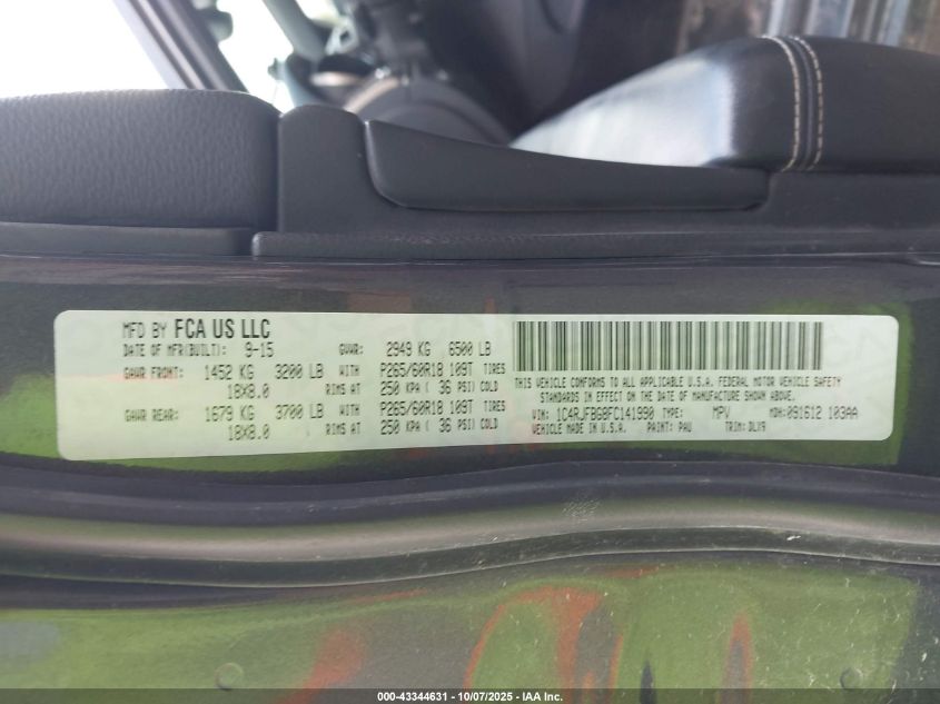 2015 Jeep Grand Cherokee Limited VIN: 1C4RJFBG8FC141990 Lot: 43344631