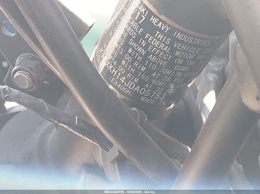 2018 Kawasaki Ex400 VIN: JKAEXKH14JDA05753 Lot: 43344755