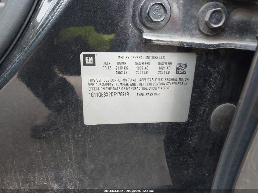 2013 Chevrolet Malibu 3Lt VIN: 1G11G5SX2DF178219 Lot: 43344832