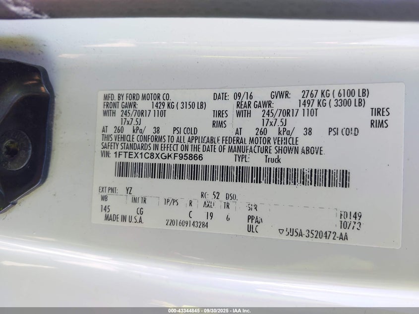 2016 FORD F-150 XL 1FTEX1C8XGKF95866