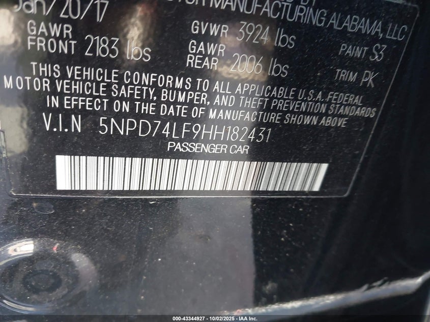 2017 HYUNDAI ELANTRA SE - 5NPD74LF9HH182431