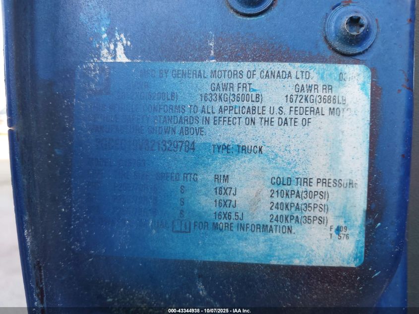 2002 Chevrolet Silverado 1500 Ls VIN: 2GCEC19V321329784 Lot: 43344938