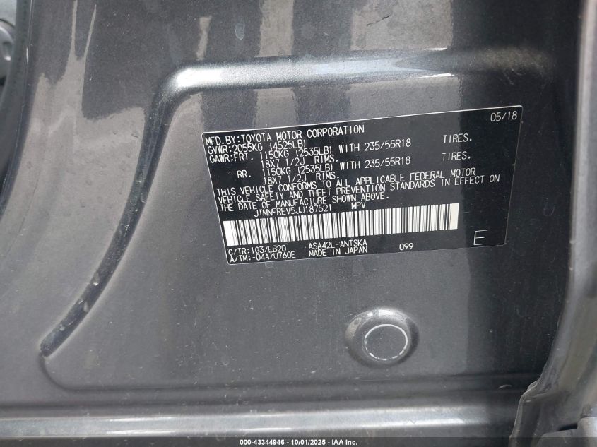 2018 Toyota Rav4 Se VIN: JTMNFREV5JJ187521 Lot: 43344946