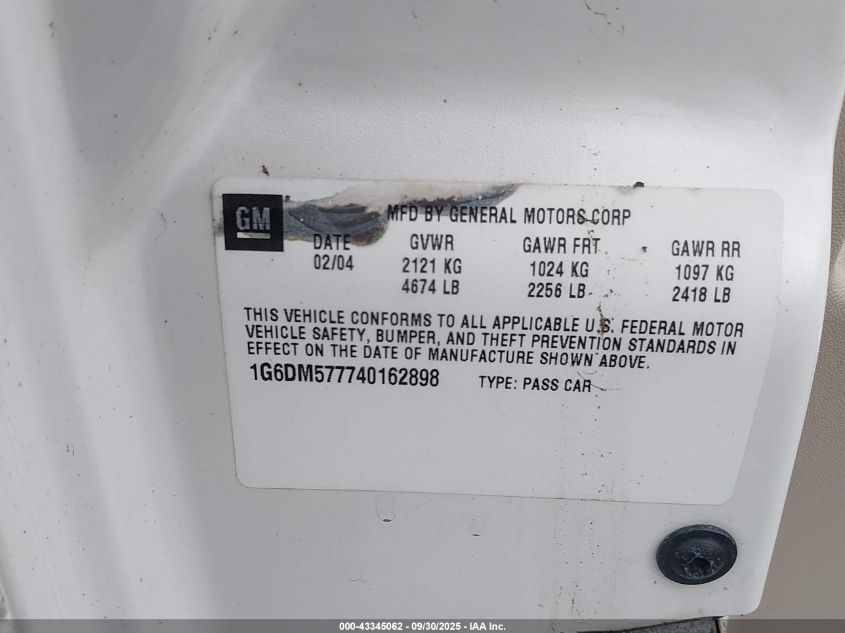 2004 Cadillac Cts Standard VIN: 1G6DM577740162898 Lot: 43345062